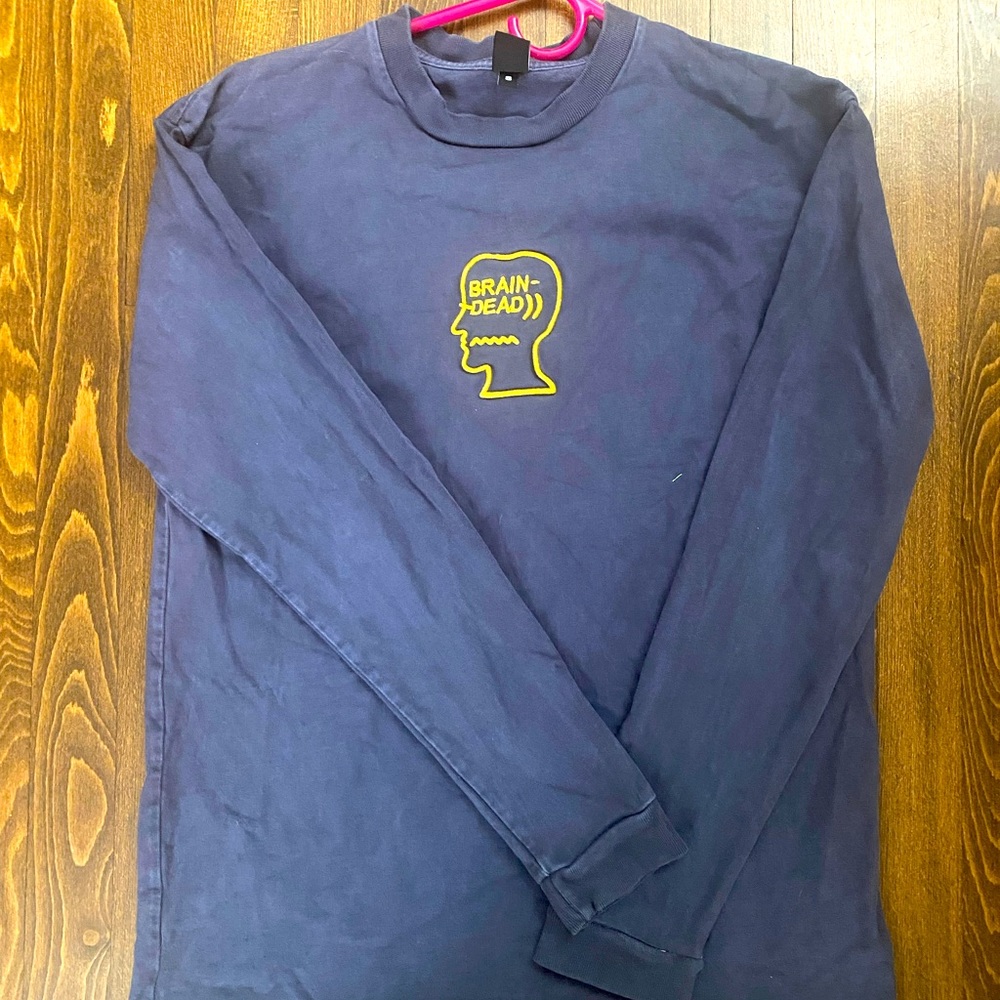 We Are Brain Dead - Embroidered Crew Neck Sweater - Navy/Yellow - Men’s SM